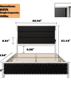 Queen Size Bed Frame with Upholstered Headboard