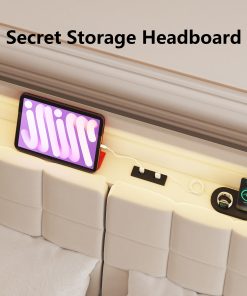 King Floating Bed Frame with LED Light and Charging Station