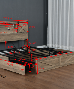 Queen Size Bed Frame With LED Lights And Charging Station