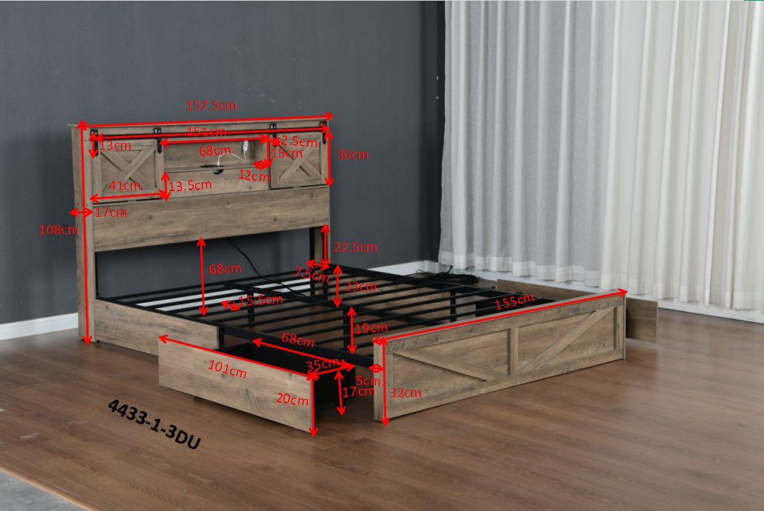 Queen Size Bed Frame With LED Lights And Charging Station