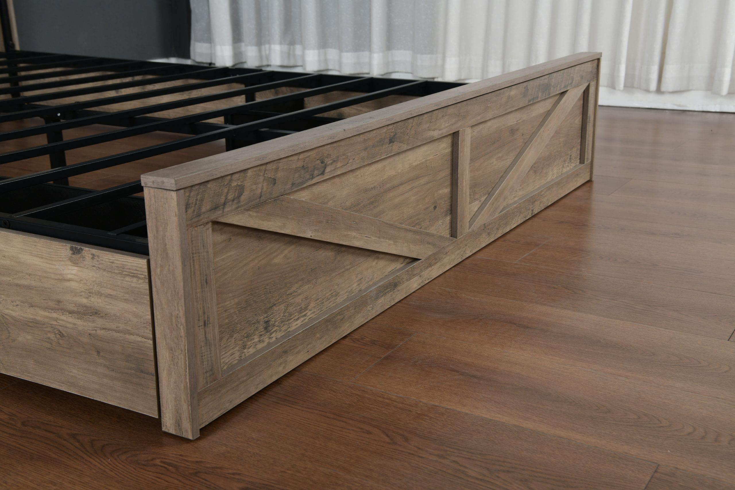 King Size Farmhouse Bed With LED Lights And Charging Station