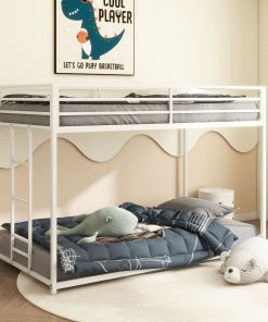 White Twin Over Twin Bunk Bed For Kids And Adult