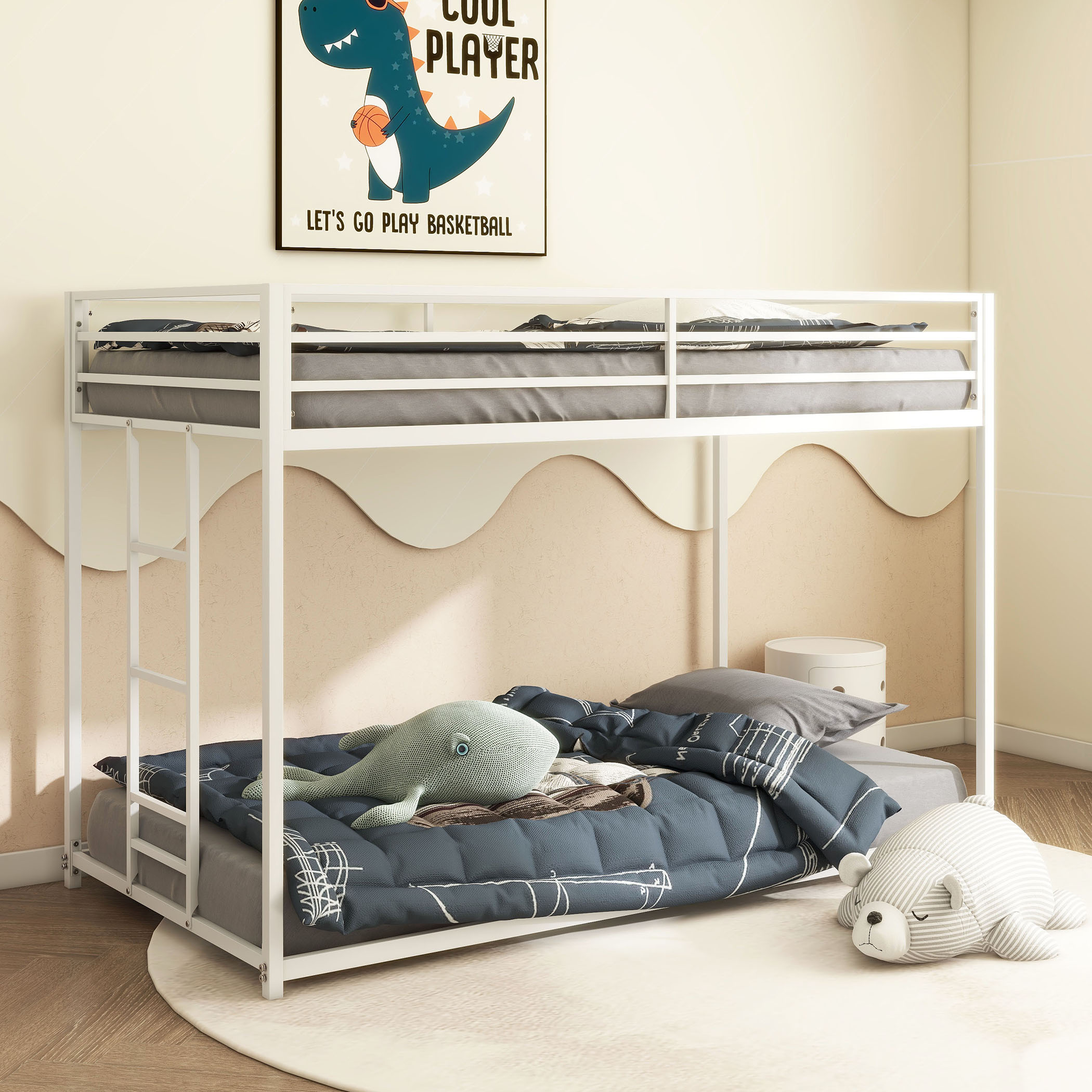 White Twin Over Twin Bunk Bed For Kids And Adult