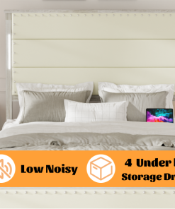 Queen Size Bed Frame with Upholstered Headboard and 4 Storage Drawers