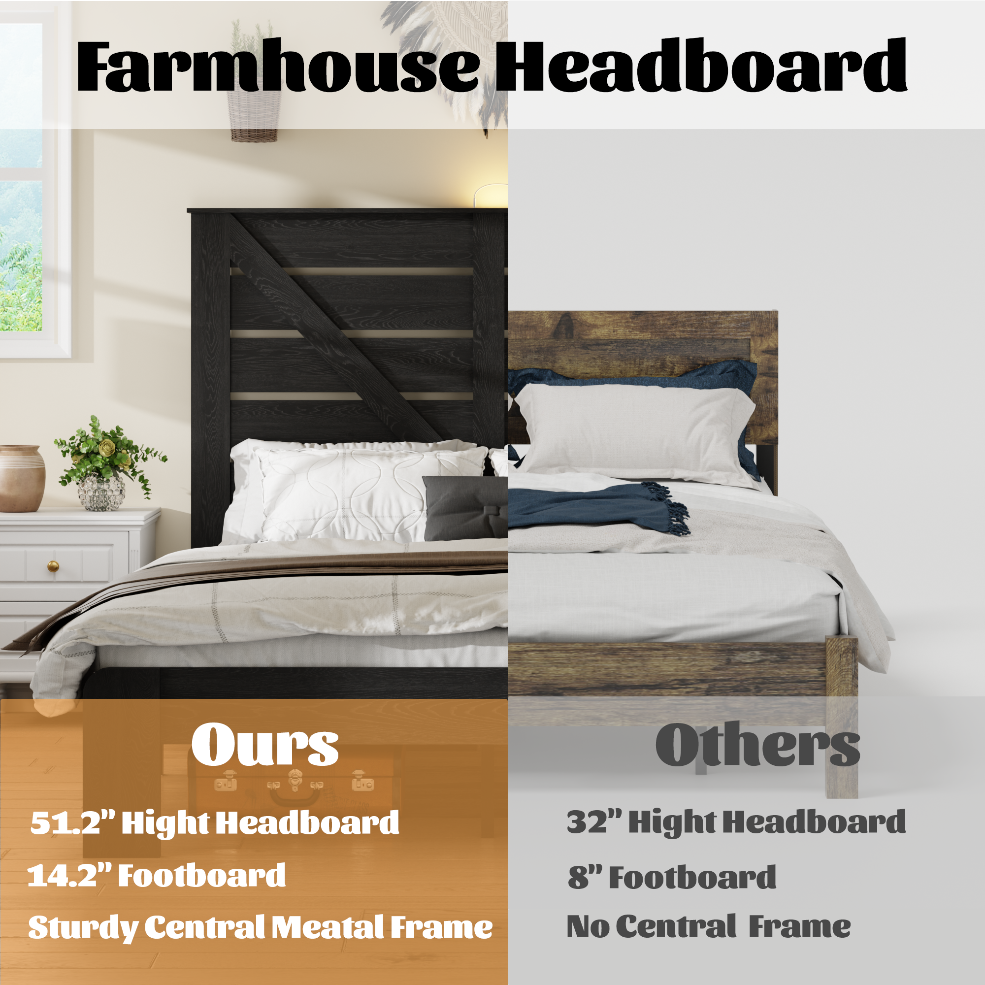 Wood Queen Bed Frame with Headboard