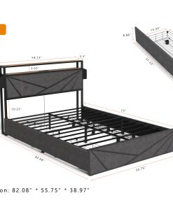 Full Bed Frame with Storage Headboard and Charging Station