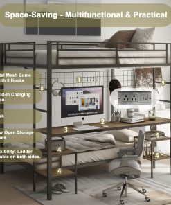 Ethan Full Over Twin Bunk Bed with Desk, Charging Station and Storage Shelves