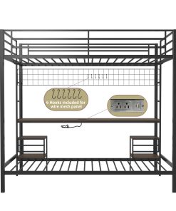 Ethan Full Over Twin Bunk Bed with Desk, Charging Station and Storage Shelves