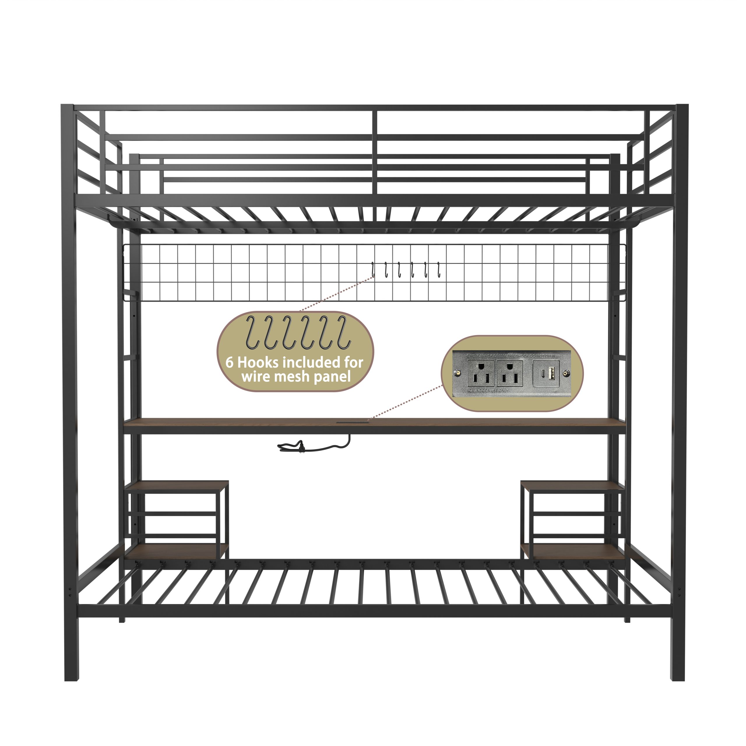 Ethan Full Over Twin Bunk Bed with Desk, Charging Station and Storage Shelves