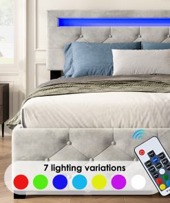 Queen Size Upholstered Platform Storage Bed Frame