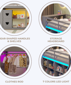 Twin Size Low Loft Bed With Shelves, Storage Headboard, and Stair