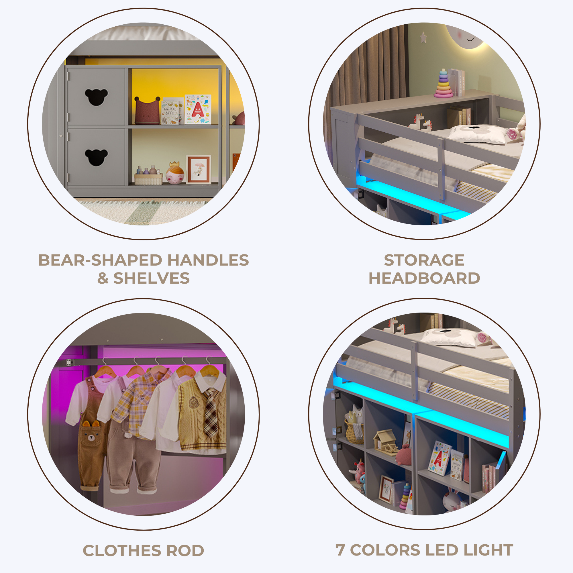 Twin Size Low Loft Bed With Shelves, Storage Headboard, and Stair