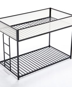 Black Twin Over Twin Bunk Bed With White Mesh Guard Rail