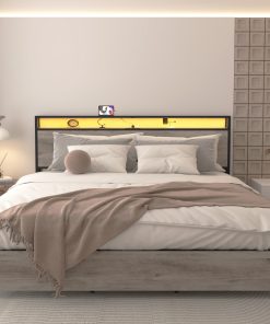 King Size Platform Bed with Storage Headboard