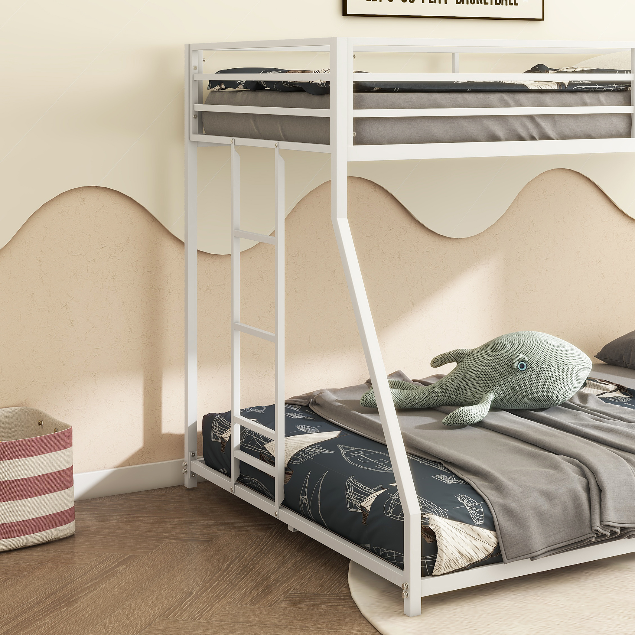 White Twin Over Full Bunk Bed For Kids And Adult