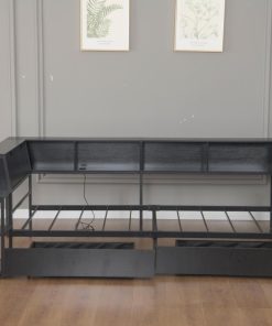 Full Size Corner Bed Frame With Bookcase And 2 Drawers