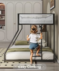 Metal Twin Over Full Bunk Bed with White Mesh Guard Rail