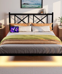 Queen Size Floating Bed Frame with Headboard and Storage