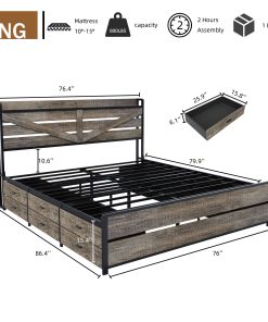 KIng Bed Frame with Storage Headboard and 12 Drawers LED Lights