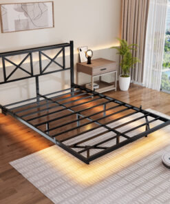 Full Size Floating Bed Frame with Headboard and Storage