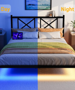 Queen Size Floating Bed Frame with Headboard and Storage