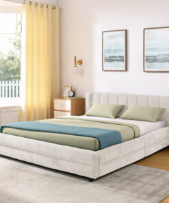 Queen Size Upholstered Bed Frame With Thick Fabric