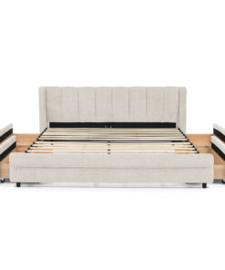 Queen Size Upholstered Bed Frame With Thick Fabric