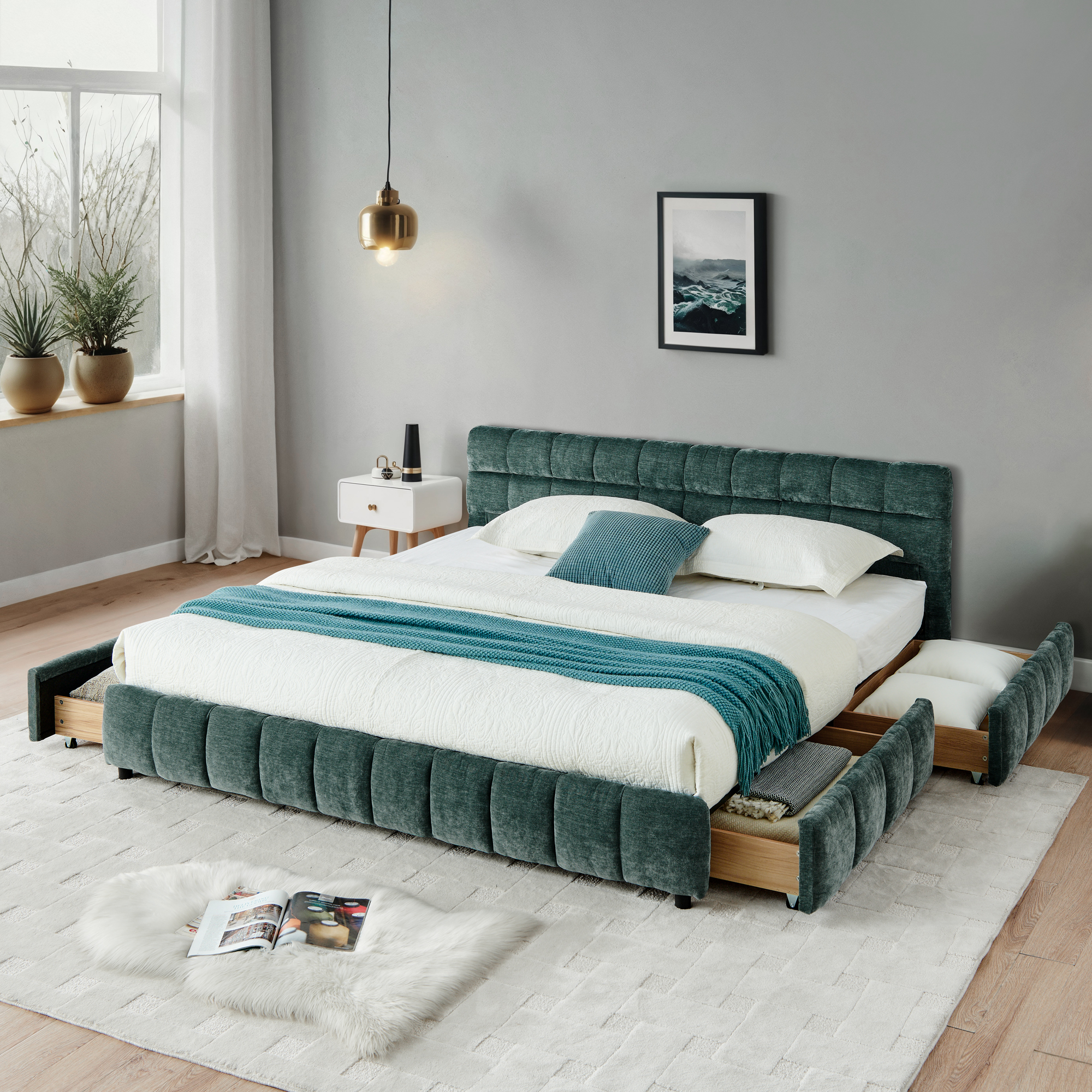 California King Size Upholstered Bed