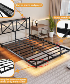 Full Size Floating Bed Frame with Headboard and Storage