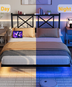 Full Size Floating Bed Frame with Headboard and Storage