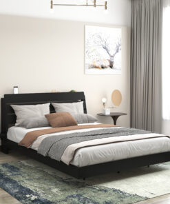 Floating Bed Frame Queen with Led Lights and Charging Station