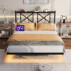 Full Size Floating Bed Frame with Headboard and Storage