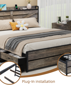 KIng Bed Frame with Storage Headboard and 12 Drawers LED Lights