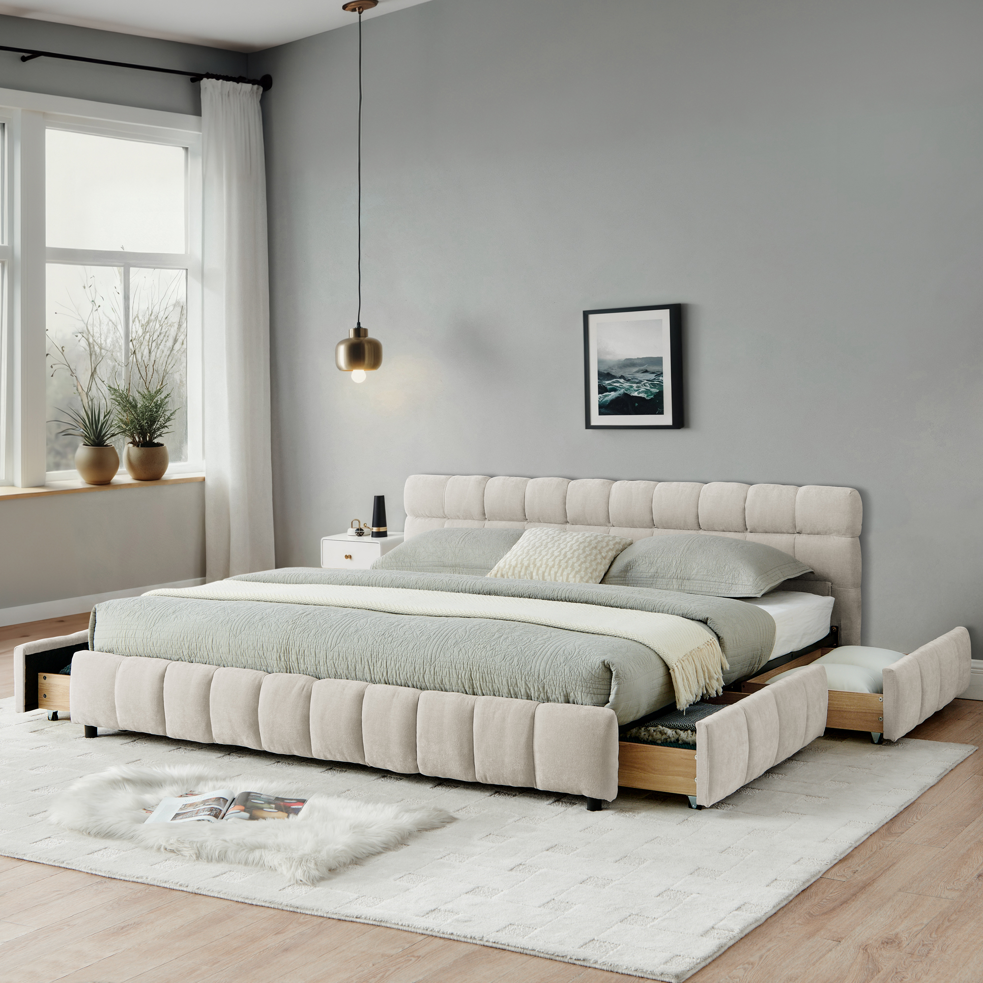 California King Size Upholstered Bed