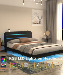 Floating Bed Frame Queen with Led Lights and Charging Station