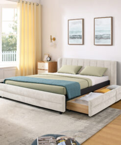 Queen Size Upholstered Bed Frame With Thick Fabric