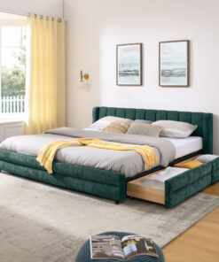 King Size Upholstered Bed Frame with Thick Fabric