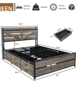 Queen Bed Frame with Storage Headboard and 12 Drawers LED Lights