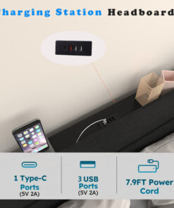 Floating Bed Frame Queen with Led Lights and Charging Station