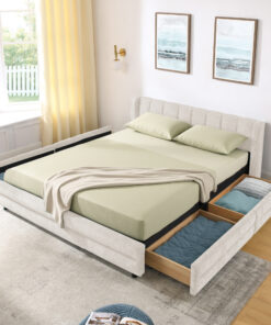 Queen Size Upholstered Bed Frame With Thick Fabric