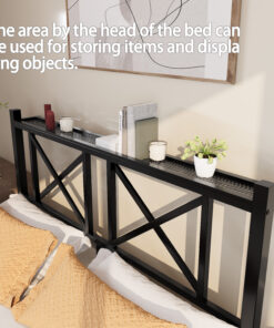 Full Size Floating Bed Frame with Headboard and Storage