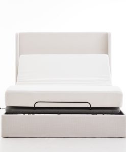 Caron Upholstered Wingback Bed with Adjustable Base Bundle Set, Queen Size