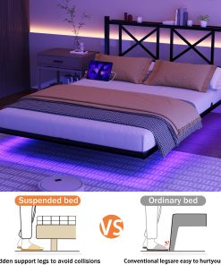 Full Size Floating Bed Frame with Headboard and Storage