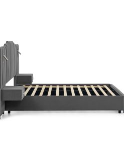 Queen Size Upholstered Bed Frame With Velvet Fabric