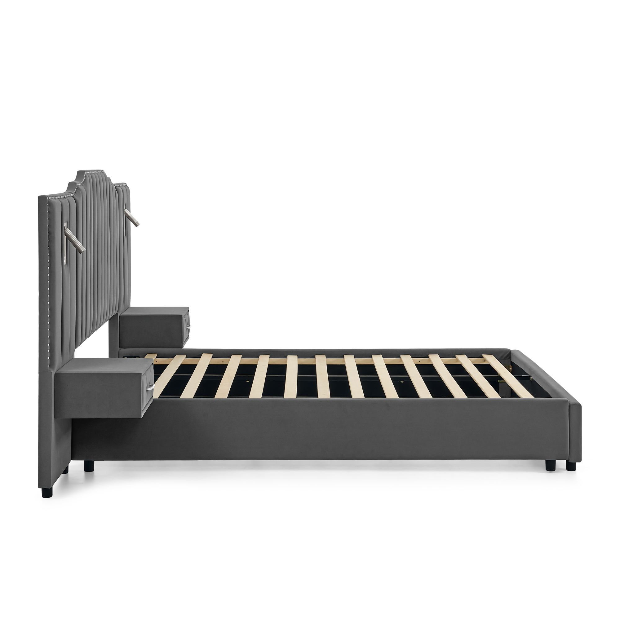 Queen Size Upholstered Bed Frame With Velvet Fabric