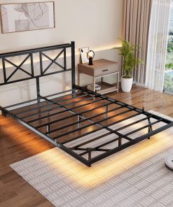 Full Size Floating Bed Frame with Headboard and Storage