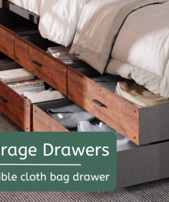 King Bed Frame with Storage Headboard and 12 Drawers