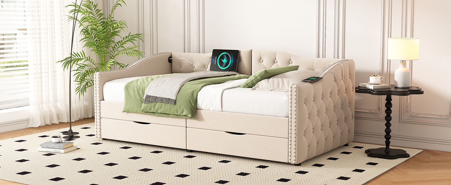 Upholstered Daybed With Storage Drawers