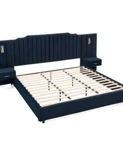 King Size Upholstered Bed Frame with Velvet Fabric