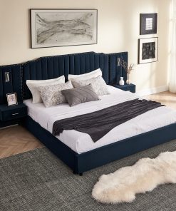 King Size Upholstered Bed Frame with Velvet Fabric